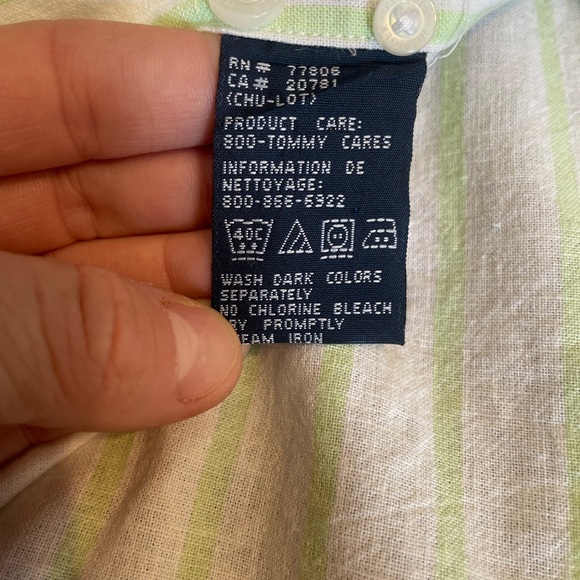 Y2K vintage Tommy Hilfiger Men's cotton/linen/ramie white + lime green Striped L - Picture 9 of 10